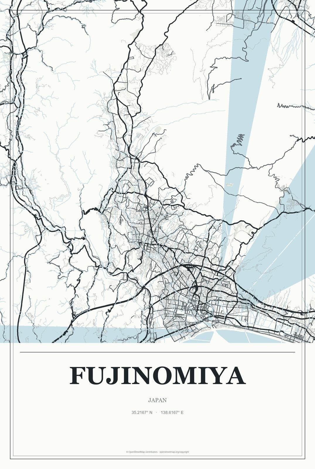 Fujinomiya, Japan City Map Aluminum Sign in Gallery Air style