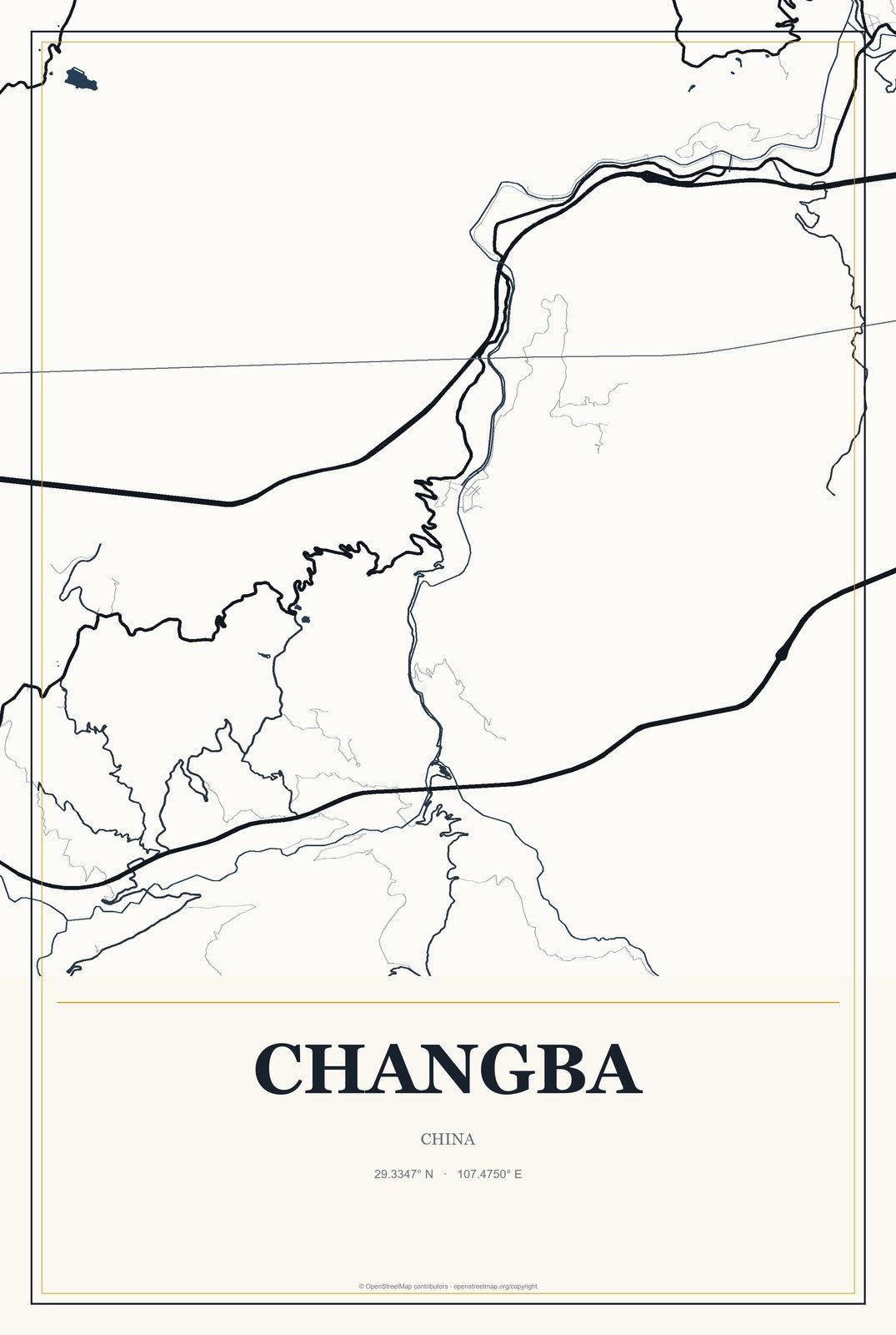 Changba, Gansu, China City Map Aluminum Sign in Citrine Modern style