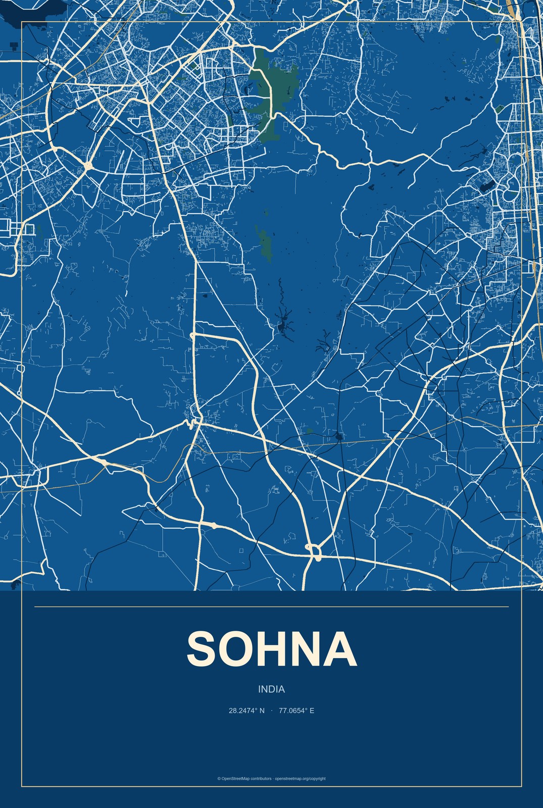 Sohna, India City Map Aluminum Sign in Harbor Cobalt style