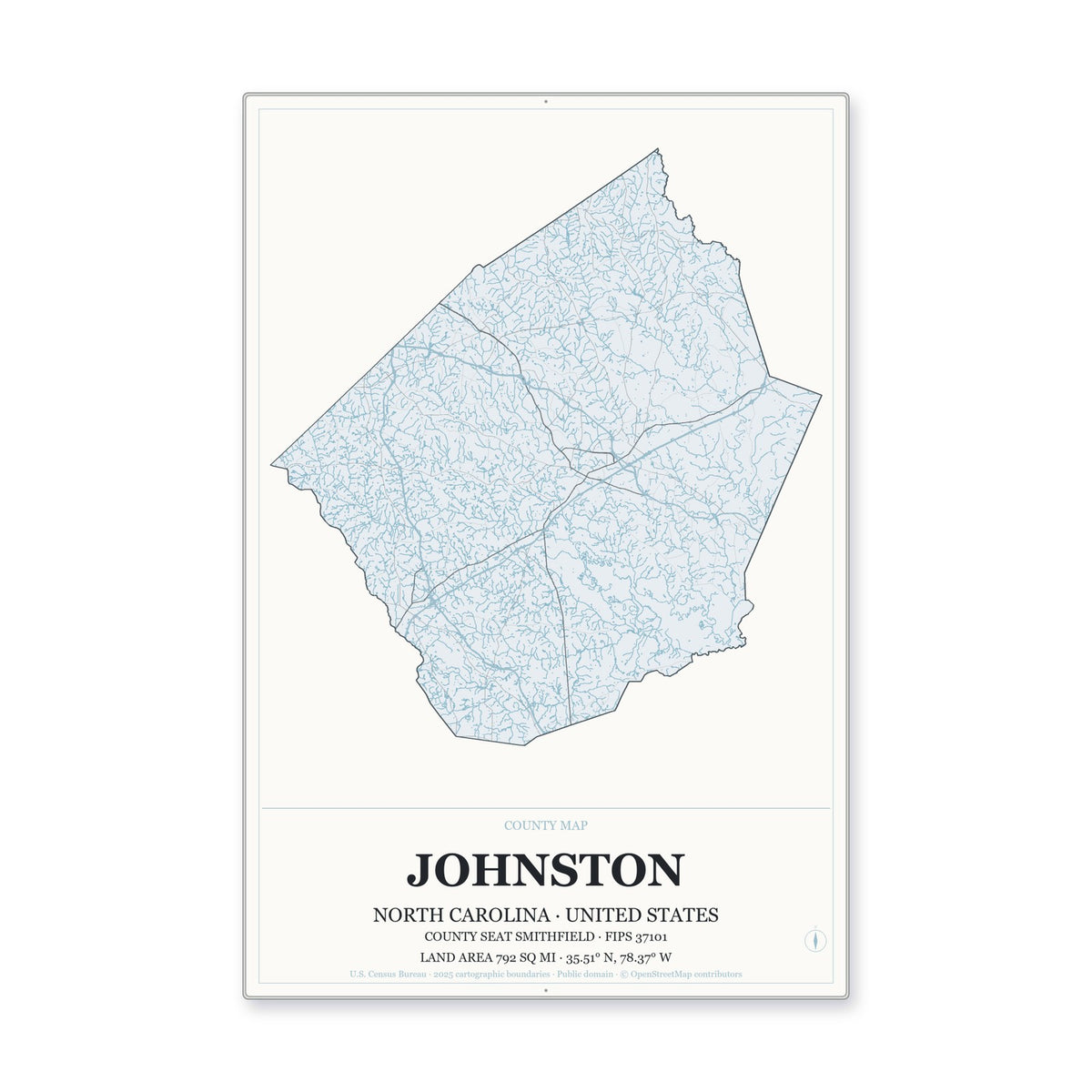 Johnston County, North Carolina Map Aluminum Sign in Gallery Air style