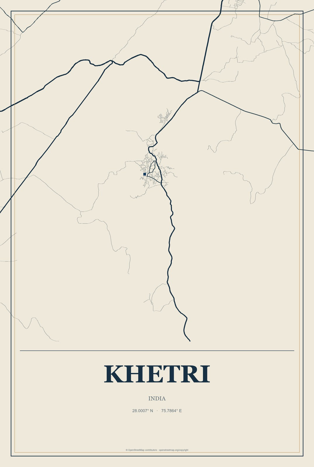 Khetri, India City Map Aluminum Sign in Coastal Cutout style