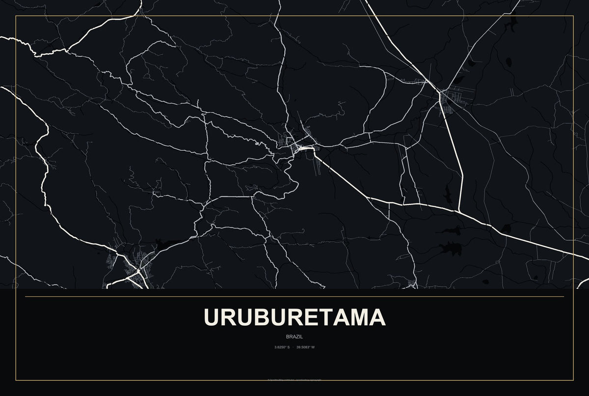 Uruburetama, Brazil City Map Aluminum Sign in Metropolitan Noir style