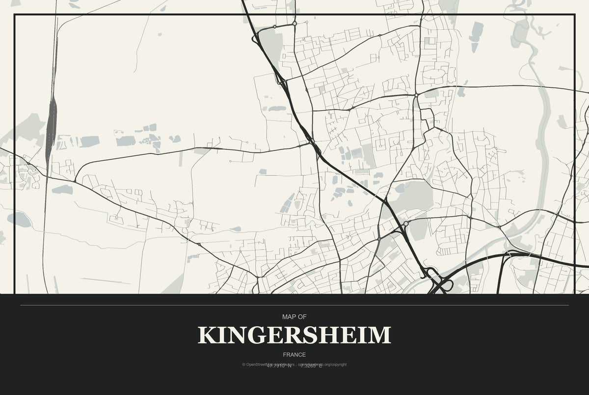 Kingersheim, France City Map Aluminum Sign in Museum Plaque style