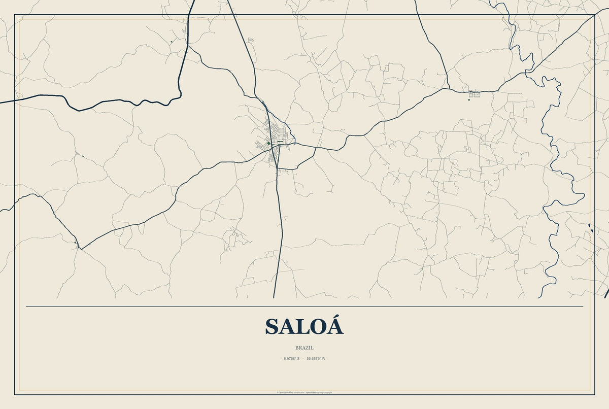 Saloá, Brazil City Map Aluminum Sign in Coastal Cutout style
