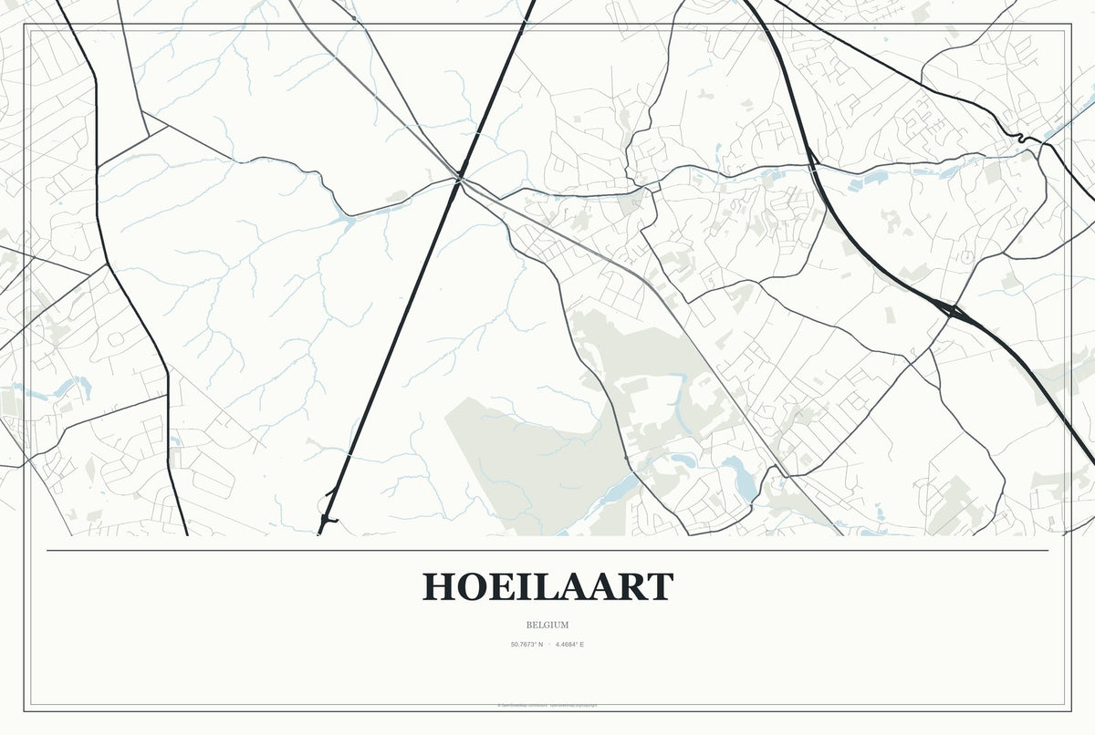 Hoeilaart, Belgium City Map Aluminum Sign in Gallery Air style