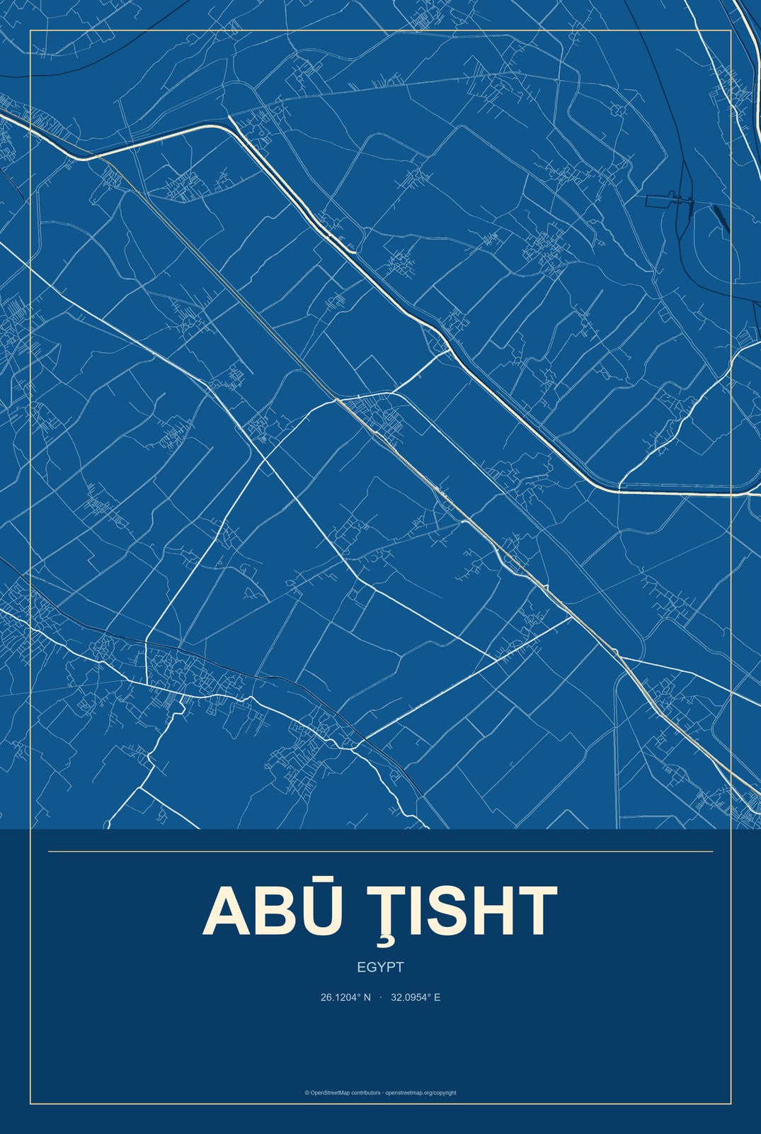 Abū Ţisht, Egypt City Map Aluminum Sign in Harbor Cobalt style