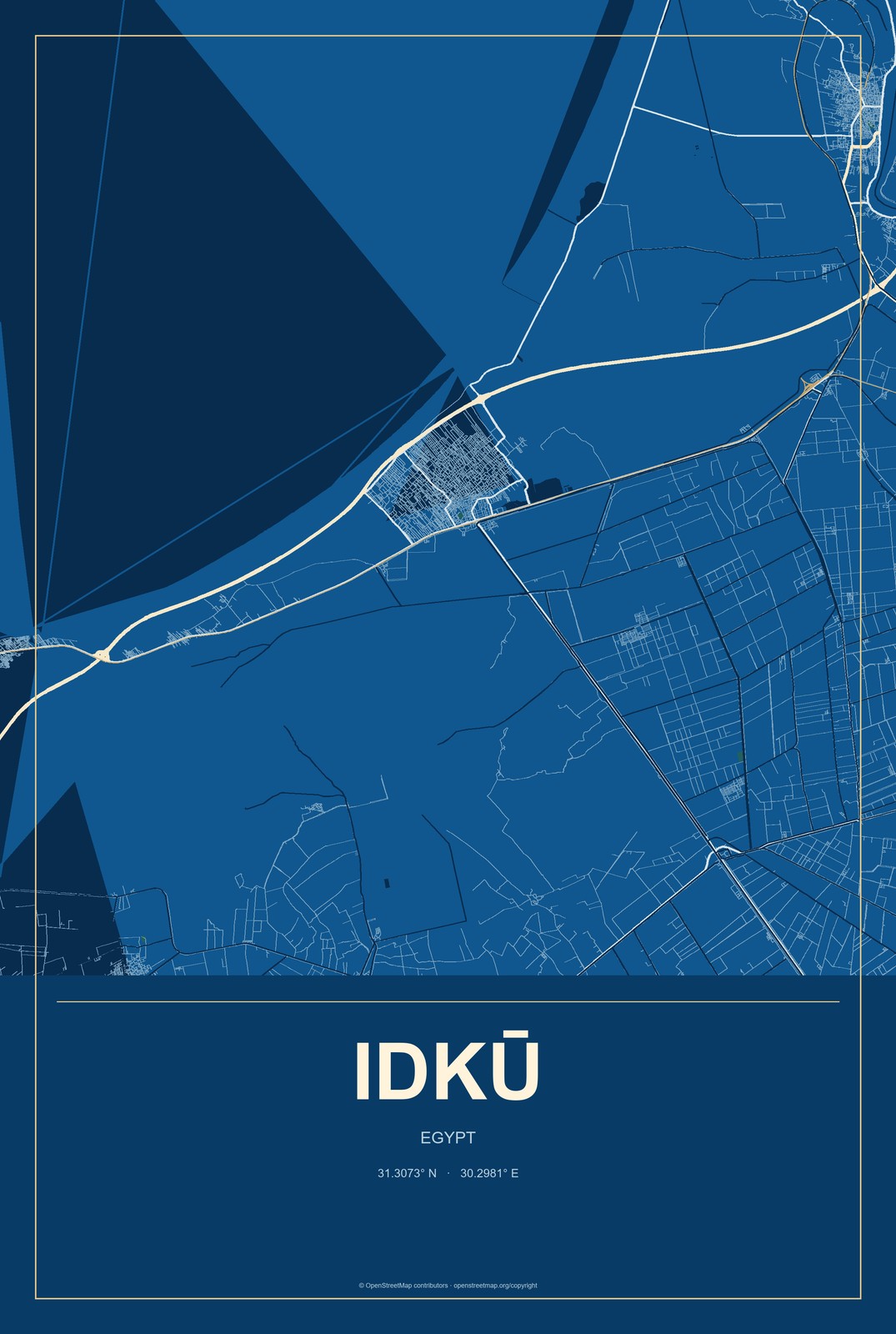 Idkū, Egypt City Map Aluminum Sign in Harbor Cobalt style