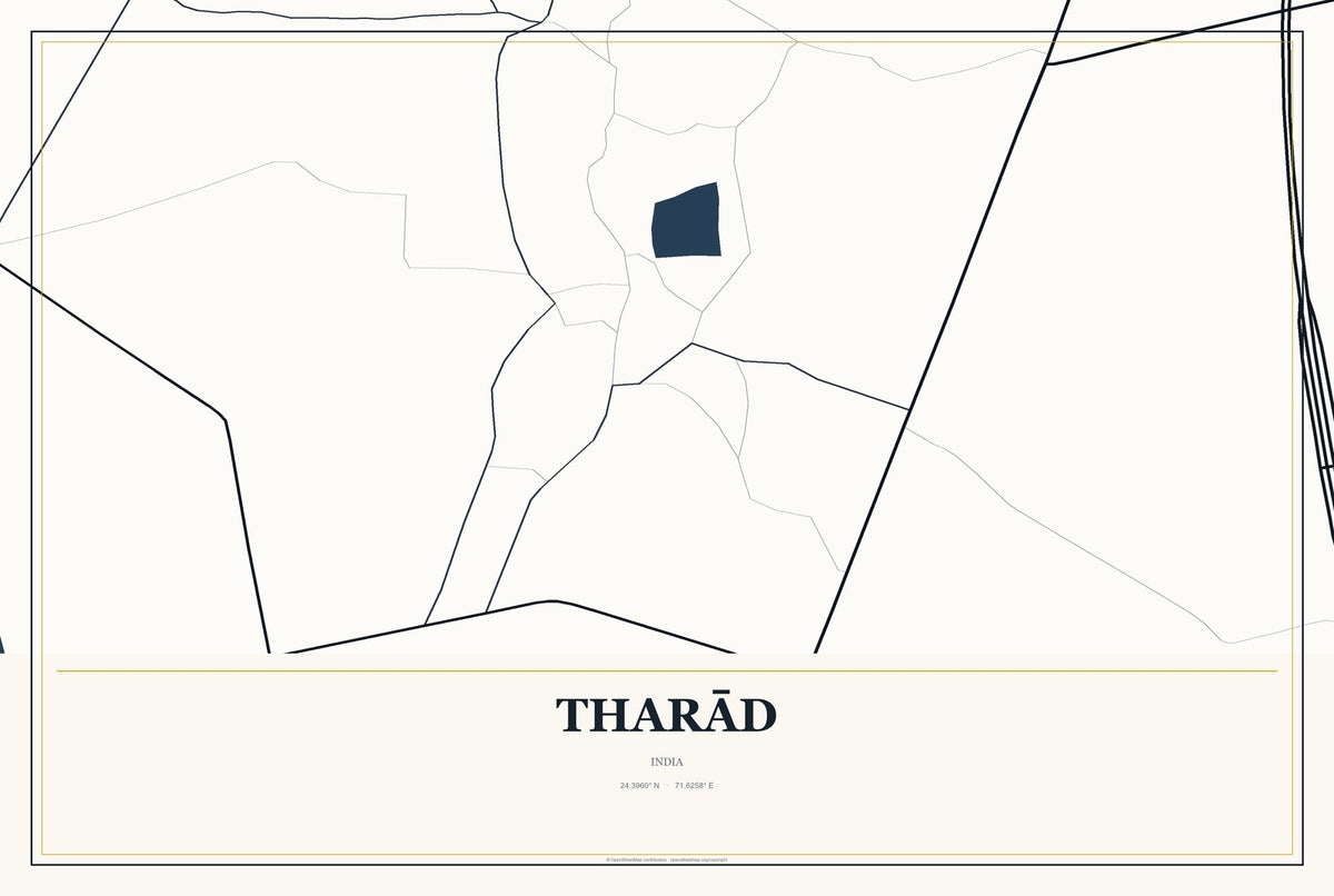 Tharād, India City Map Aluminum Sign in Citrine Modern style