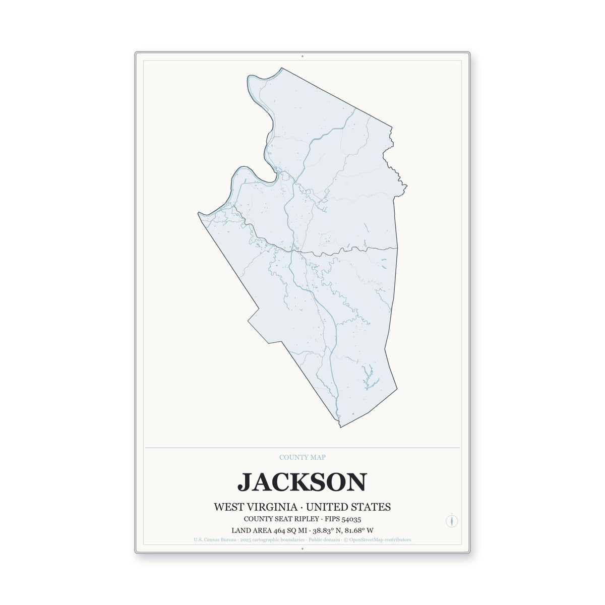 Jackson County, West Virginia Map Aluminum Sign in Gallery Air style