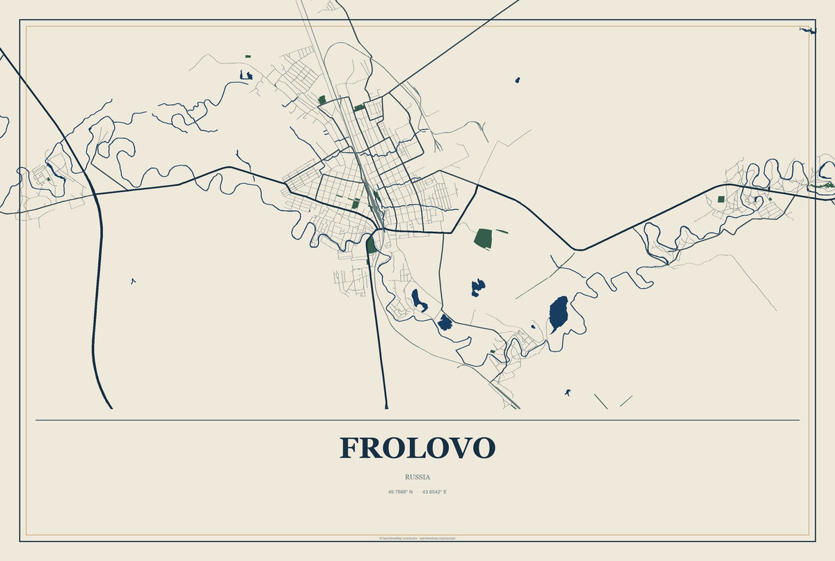 Frolovo, Russia City Map Aluminum Sign in Coastal Cutout style