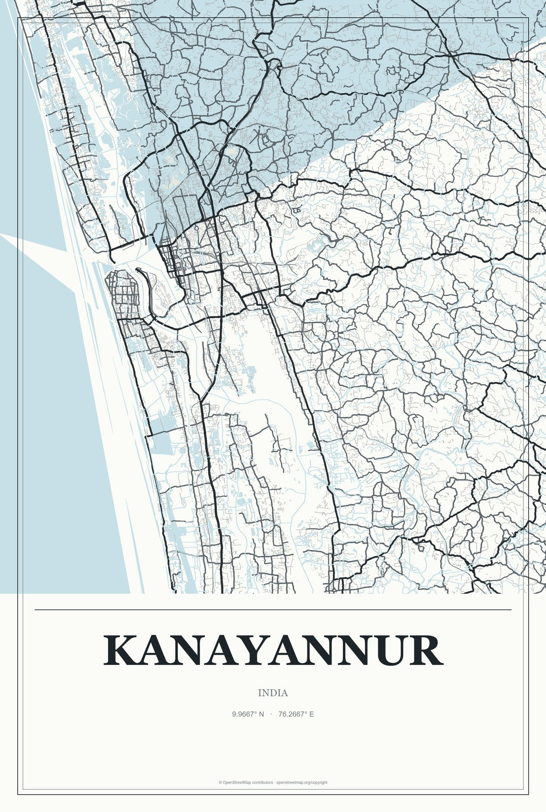 Kanayannur, India City Map Aluminum Sign in Gallery Air style