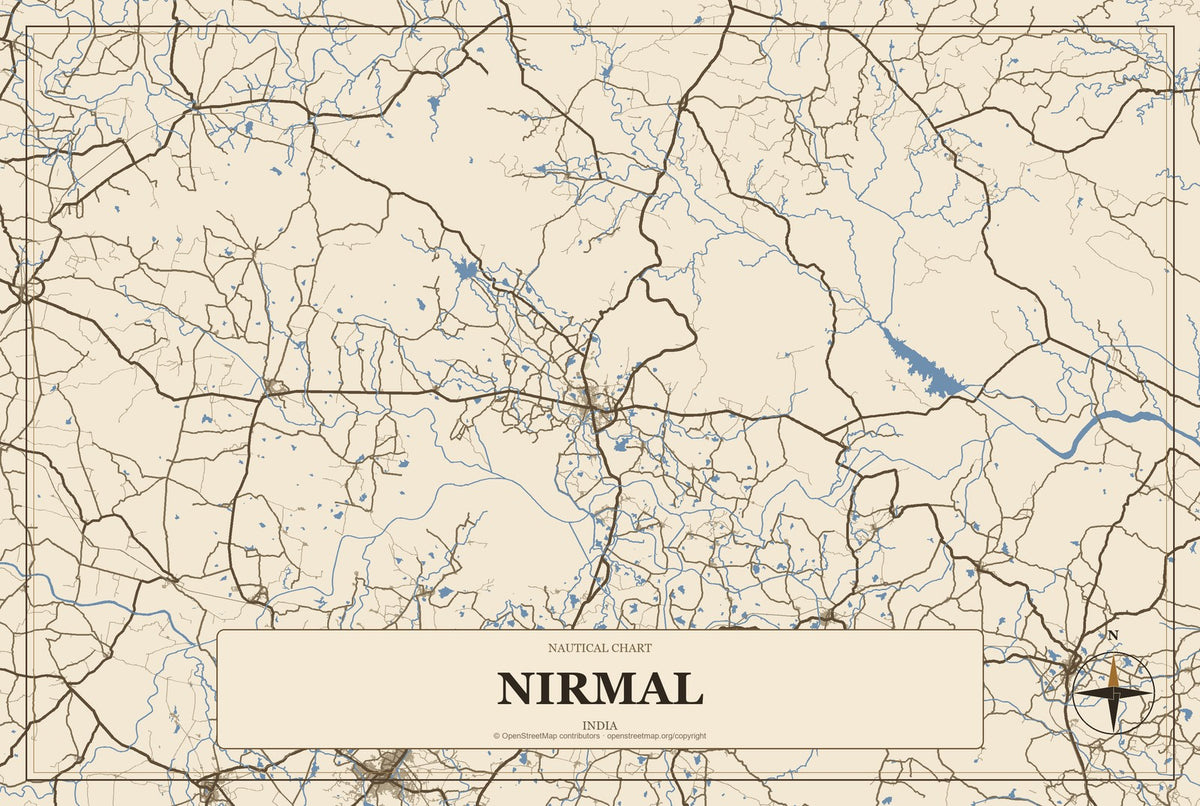 Nirmal, India City Map Aluminum Sign in Heritage Nautical style