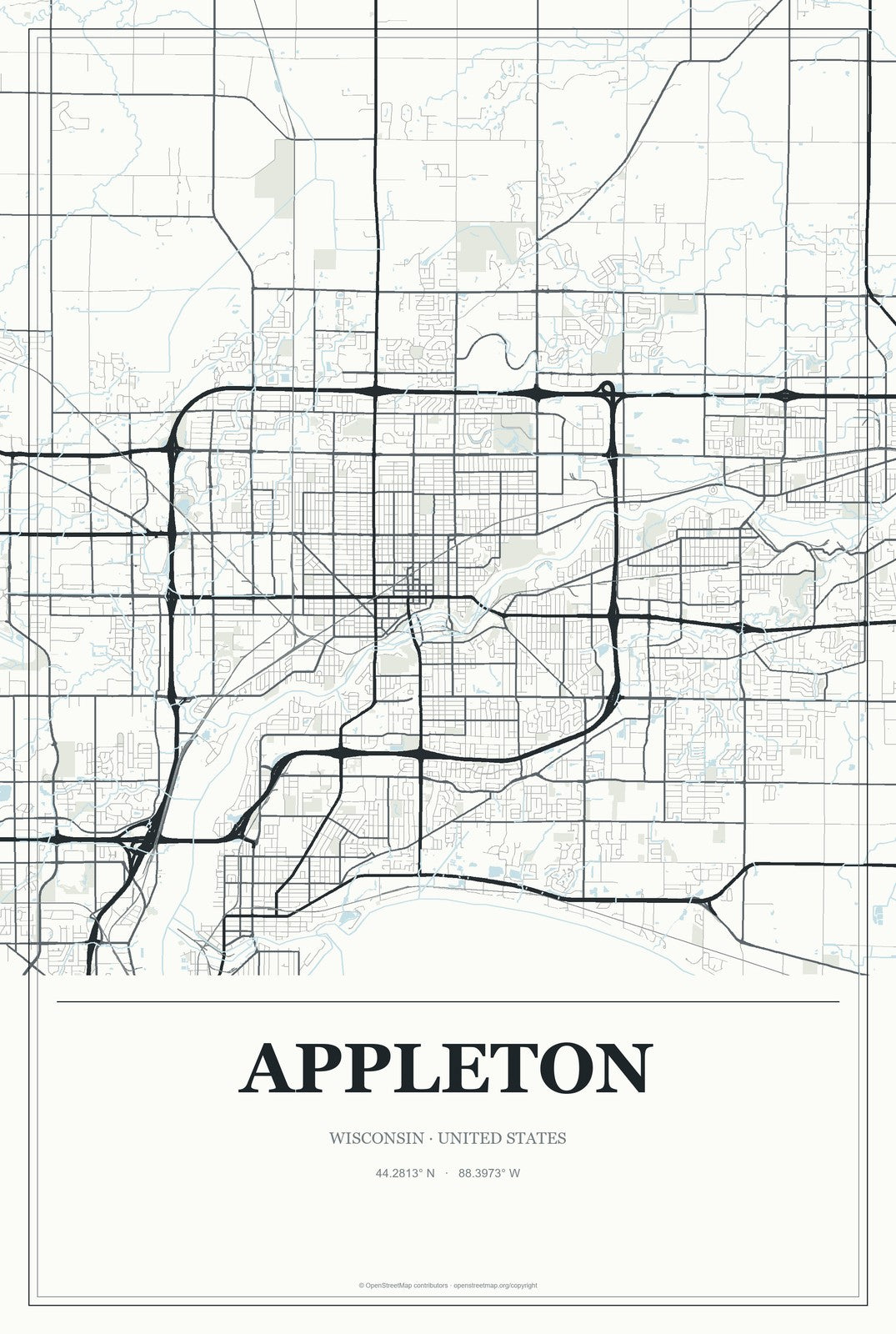 Appleton, Wisconsin City Map Aluminum Sign in Gallery Air style