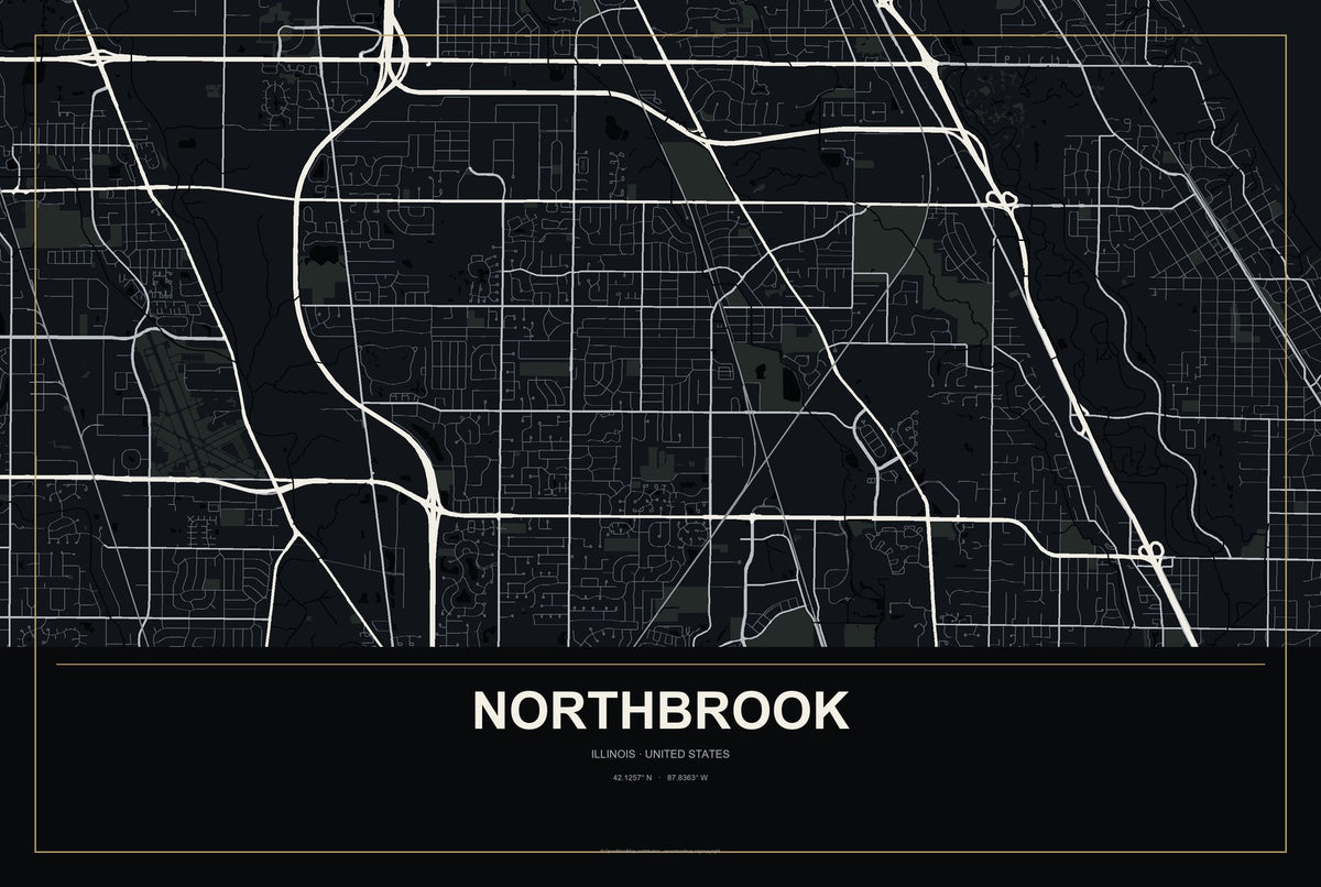 Northbrook, Illinois City Map Aluminum Sign in Metropolitan Noir style