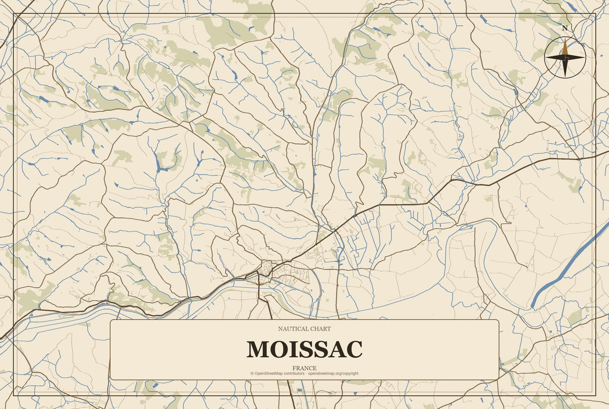 Moissac, France City Map Aluminum Sign in Heritage Nautical style
