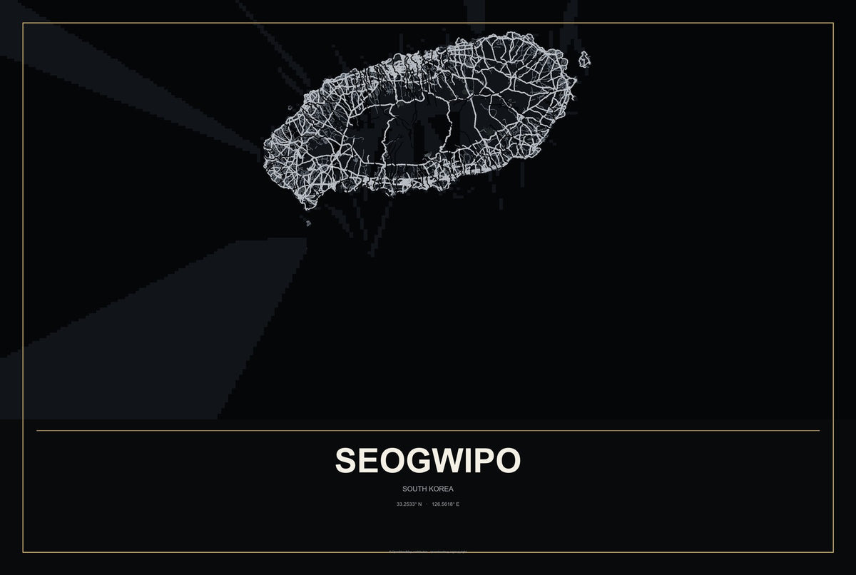 Seogwipo, South Korea City Map Aluminum Sign in Metropolitan Noir style