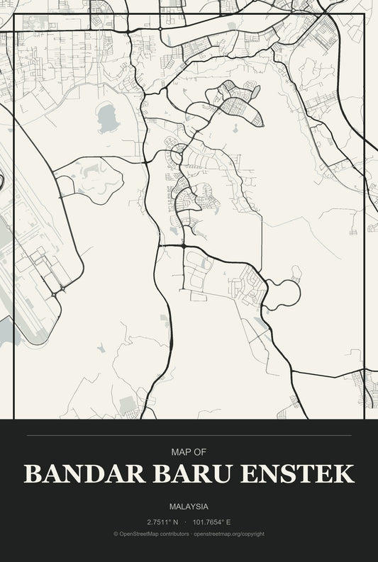 Bandar Baru Enstek, Malaysia City Map Aluminum Sign in Museum Plaque style
