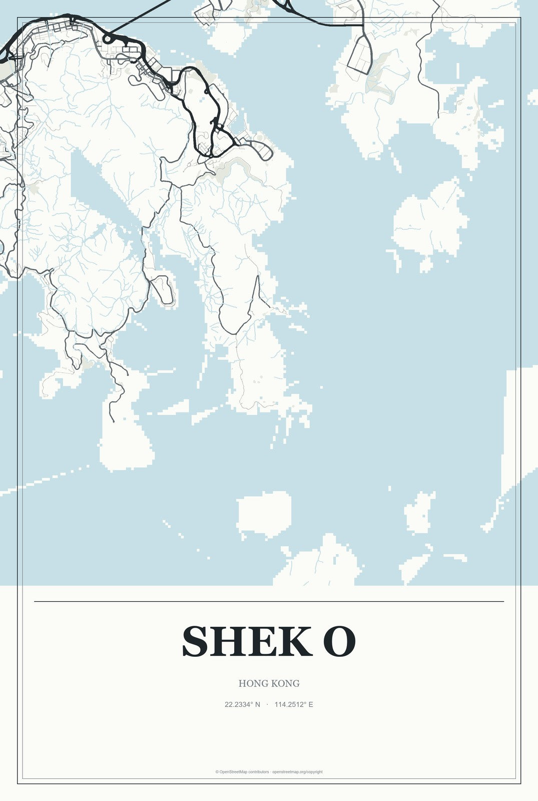 Shek O, Hong Kong City Map Aluminum Sign in Gallery Air style