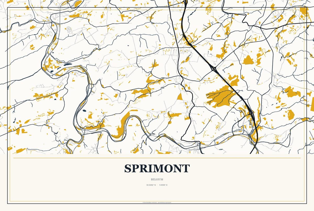 Sprimont, Belgium City Map Aluminum Sign in Citrine Modern style