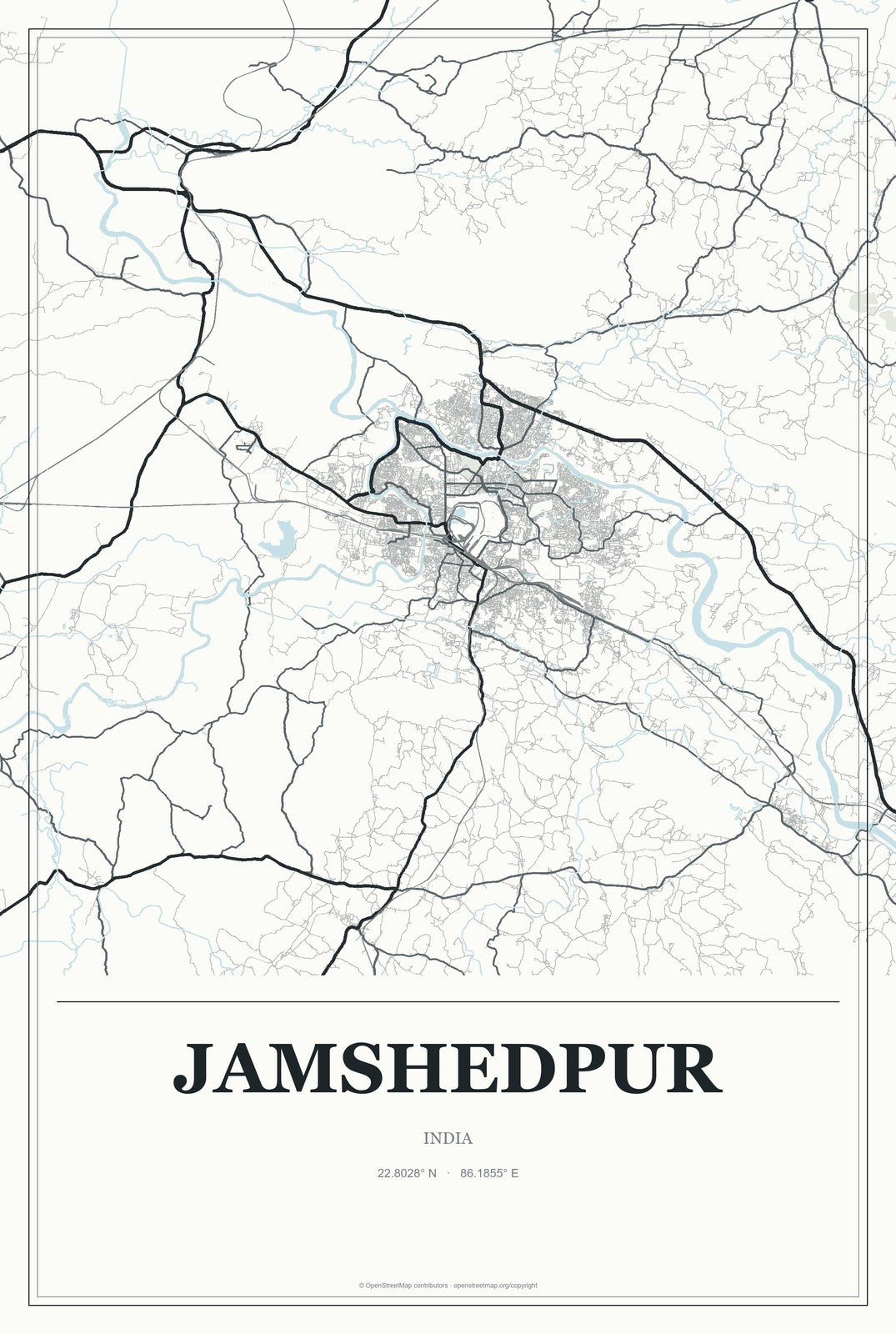 Jamshedpur, India City Map Aluminum Sign in Gallery Air style