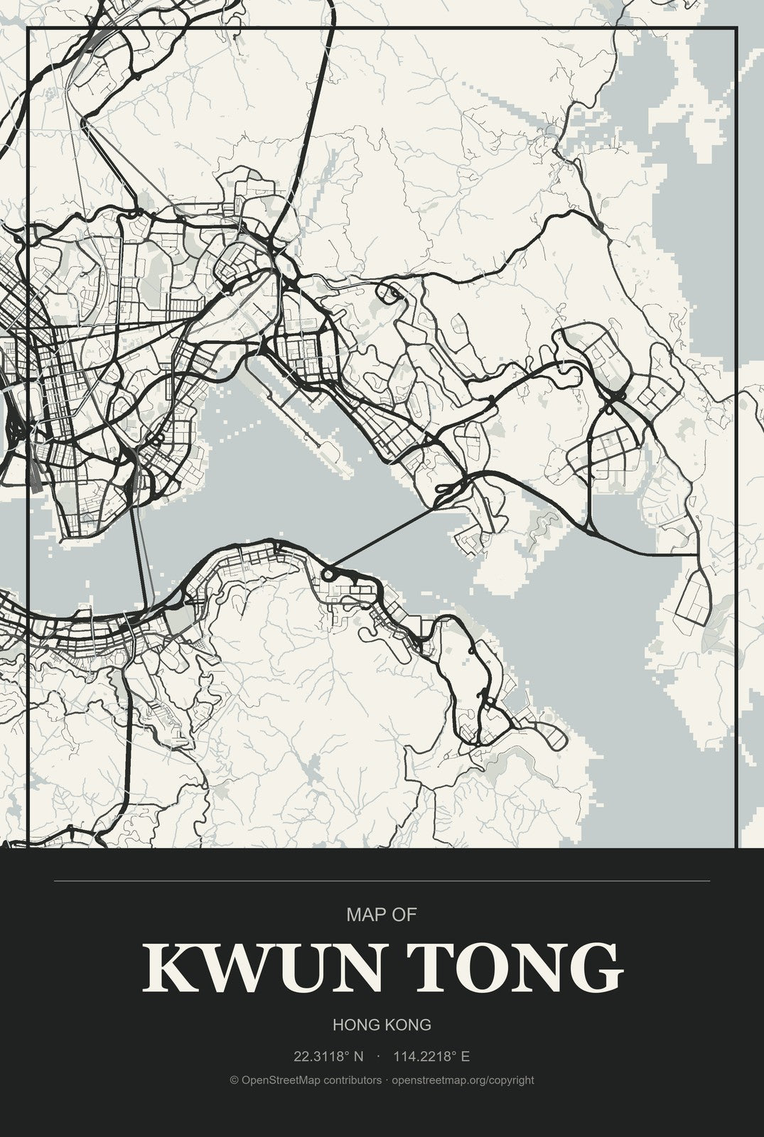 Kwun Tong, Hong Kong City Map Aluminum Sign in Museum Plaque style