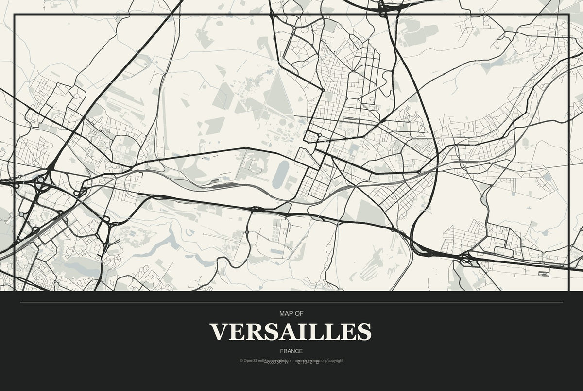 Versailles, France City Map Aluminum Sign in Museum Plaque style