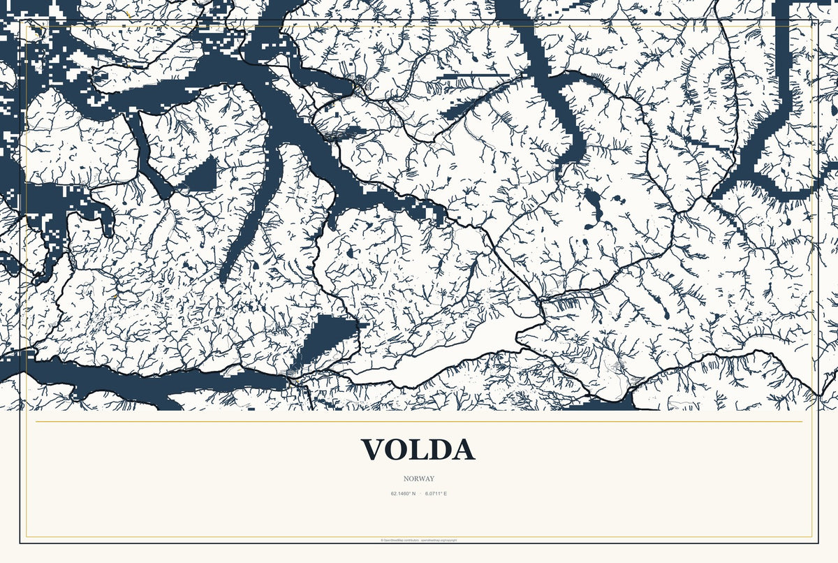 Volda, Norway City Map Aluminum Sign in Citrine Modern style