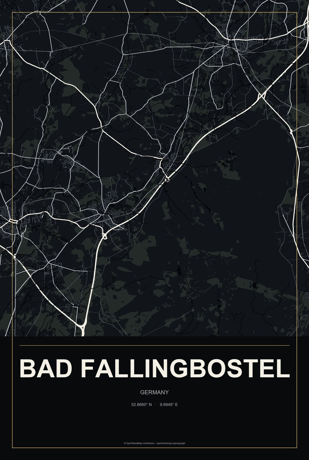 Bad Fallingbostel, Germany City Map Aluminum Sign in Metropolitan Noir style