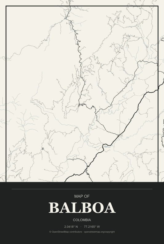 Balboa, Colombia City Map Aluminum Sign in Museum Plaque style