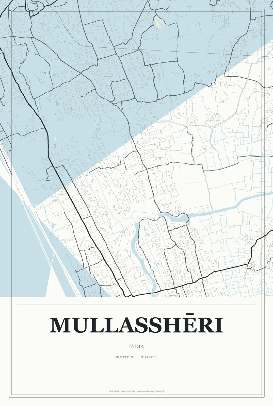 Mullasshēri, India City Map Aluminum Sign in Gallery Air style