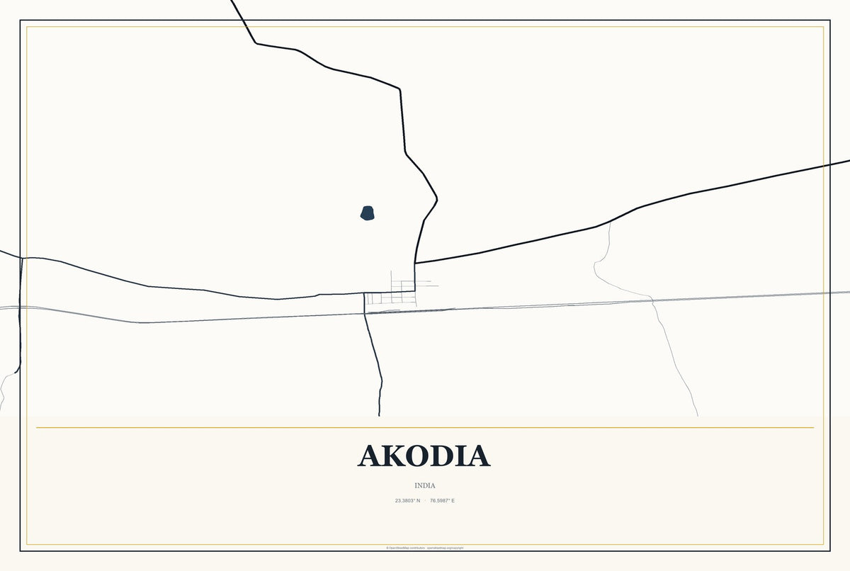 Akodia, India City Map Aluminum Sign in Citrine Modern style