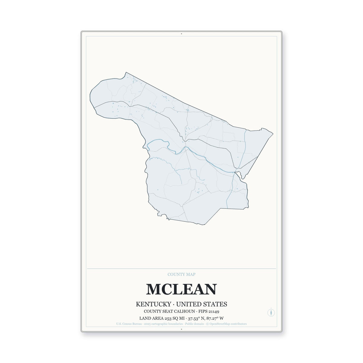 McLean County, Kentucky Map Aluminum Sign in Gallery Air style