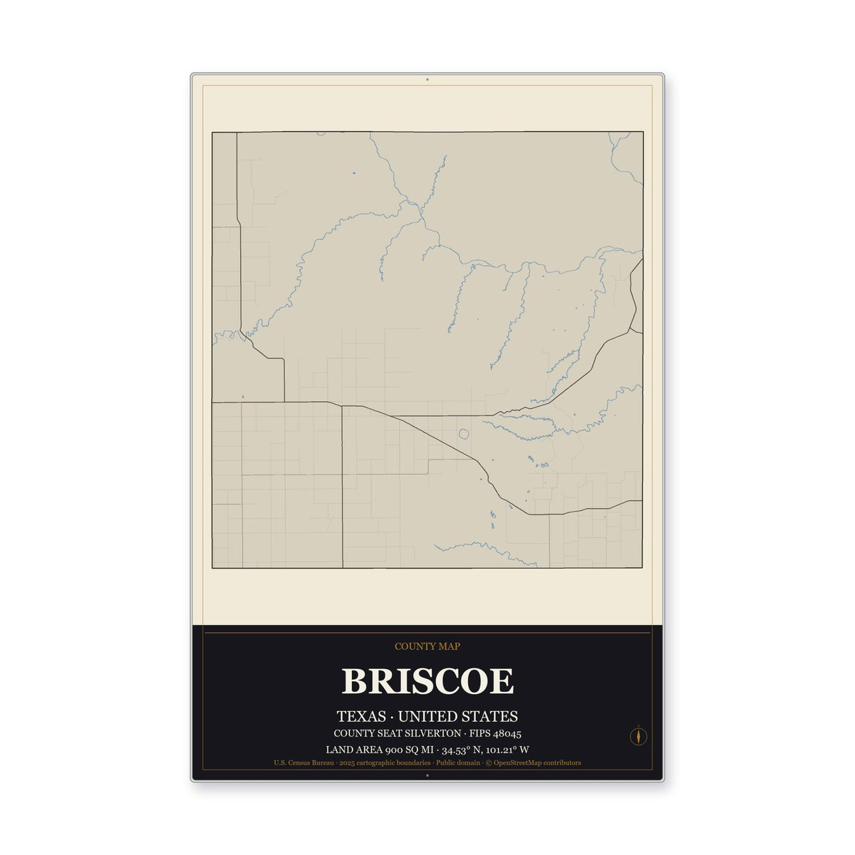 Briscoe County, Texas Map Aluminum Sign in Museum Plaque style