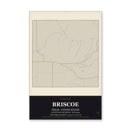 Briscoe County, Texas Map Aluminum Sign in Museum Plaque style