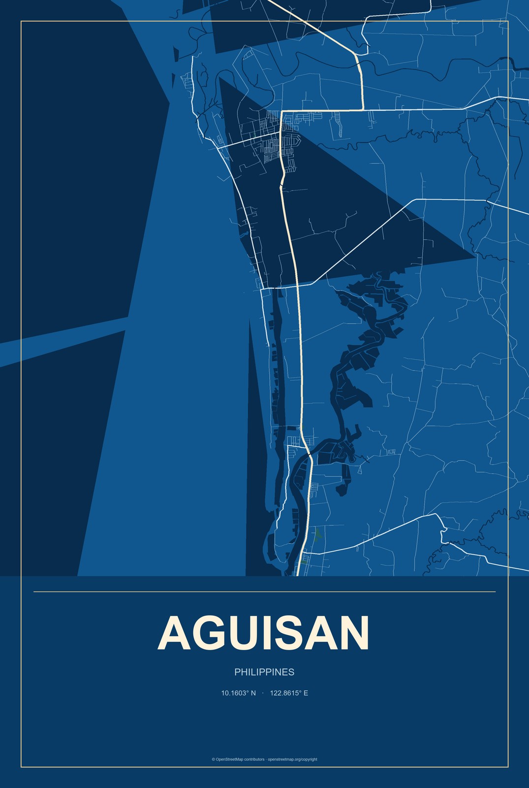 Aguisan, Philippines City Map Aluminum Sign in Harbor Cobalt style