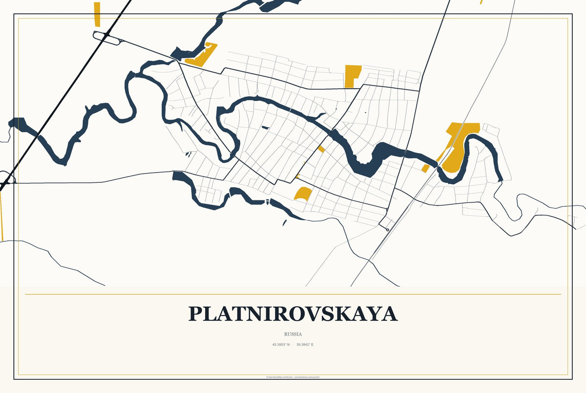 Platnirovskaya, Russia City Map Aluminum Sign in Citrine Modern style