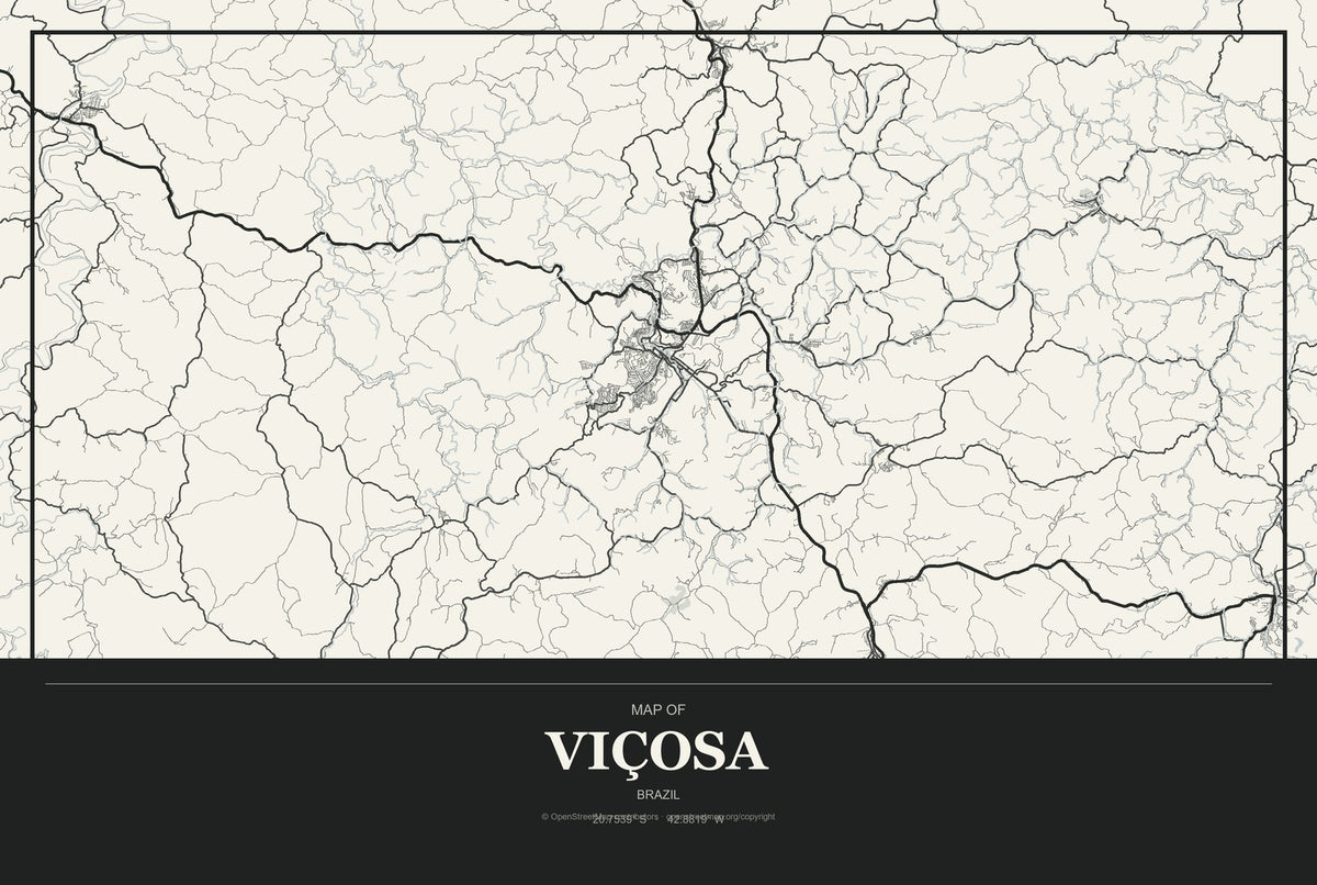 Viçosa, Minas Gerais, Brazil City Map Aluminum Sign in Museum Plaque style