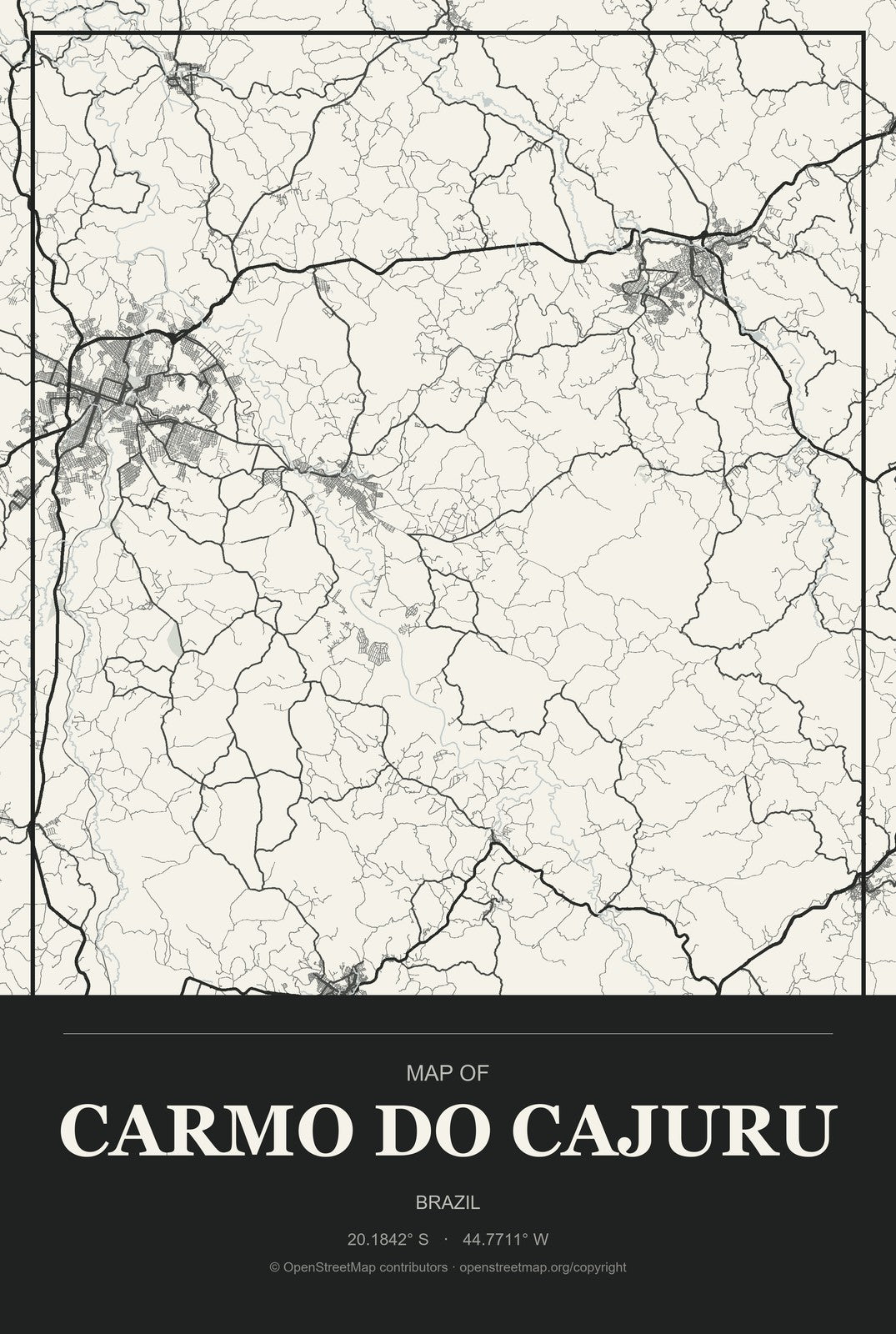 Carmo do Cajuru, Brazil City Map Aluminum Sign in Museum Plaque style