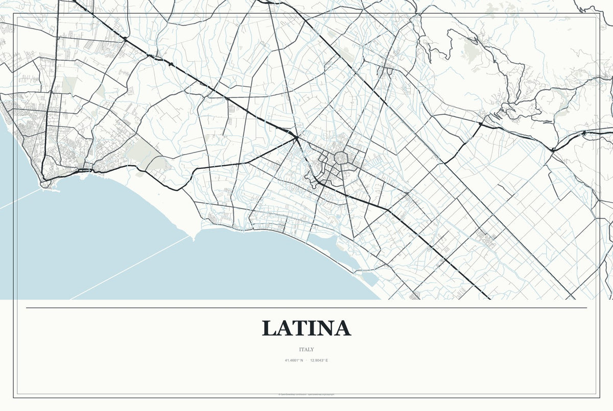 Latina, Italy City Map Aluminum Sign in Gallery Air style