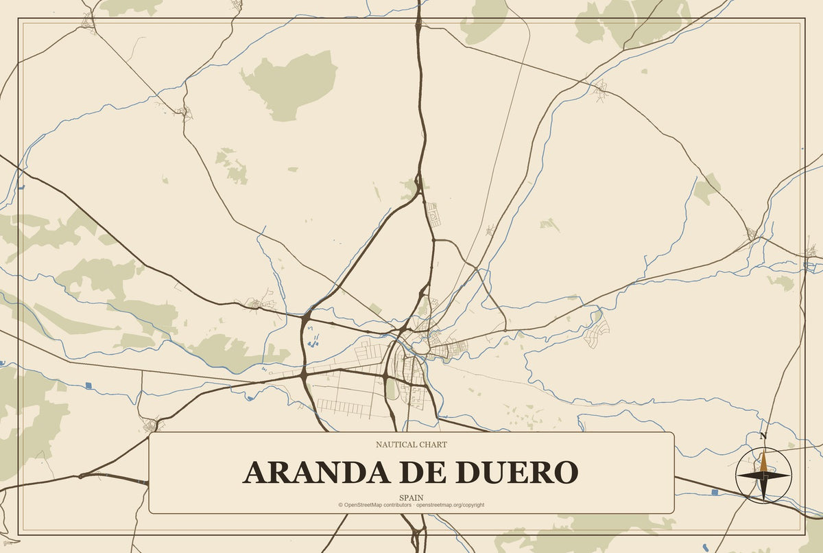 Aranda de Duero, Spain City Map Aluminum Sign in Heritage Nautical style