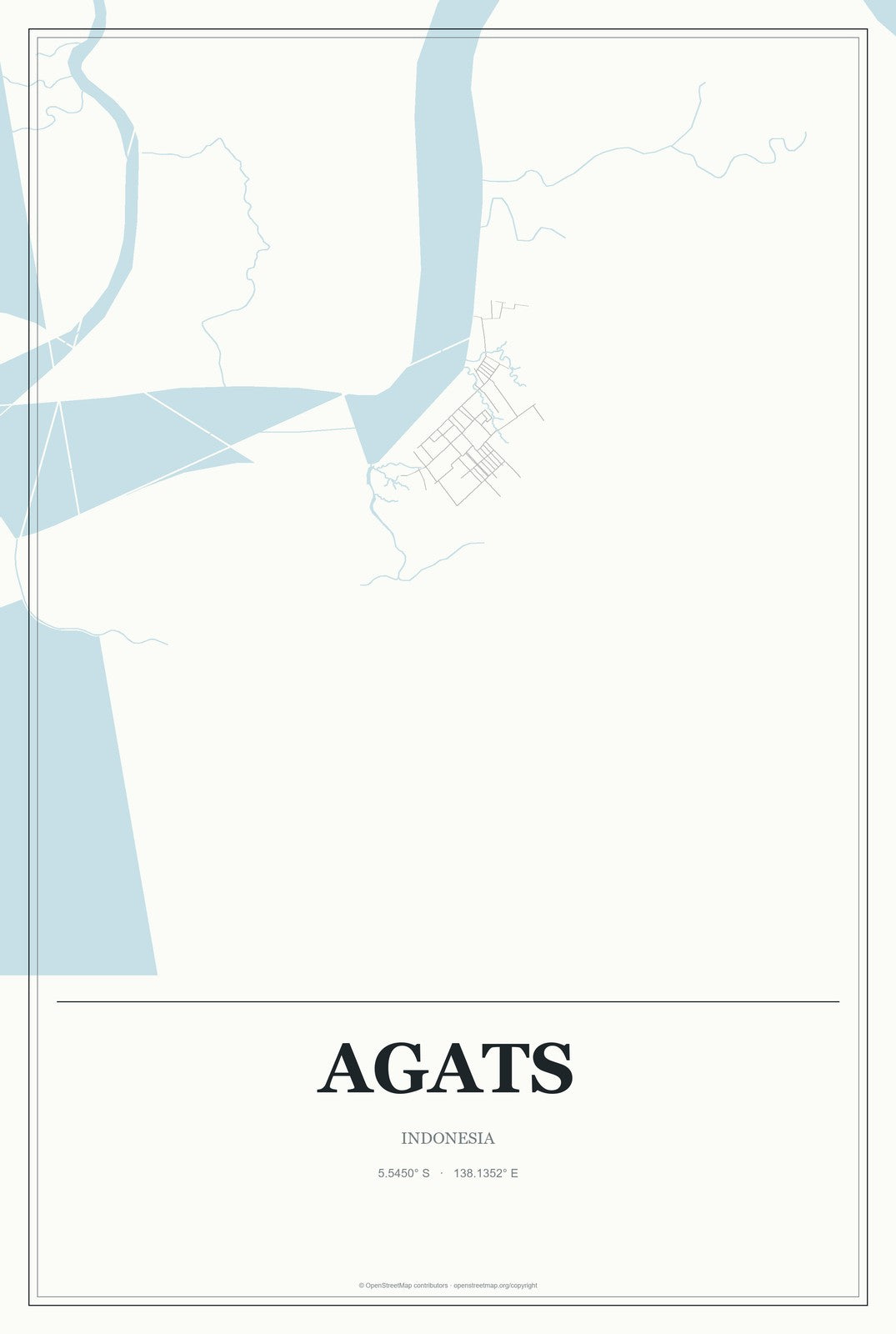 Agats, Indonesia City Map Aluminum Sign in Gallery Air style