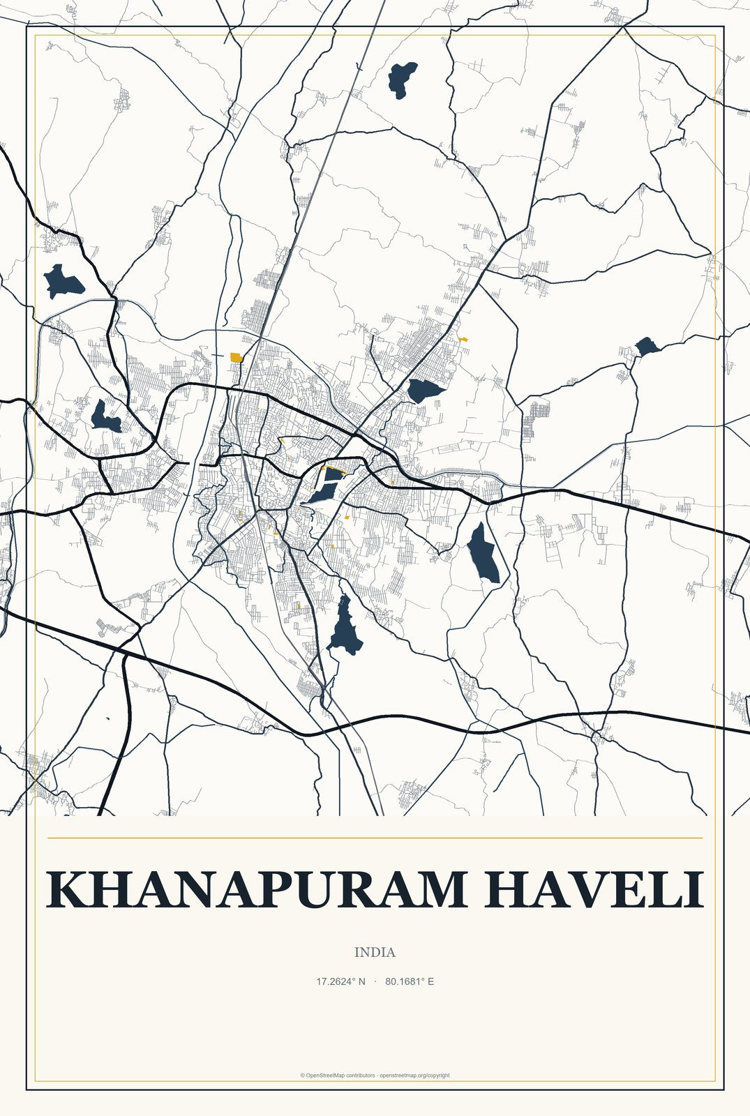 Khanapuram Haveli, India City Map Aluminum Sign in Citrine Modern style
