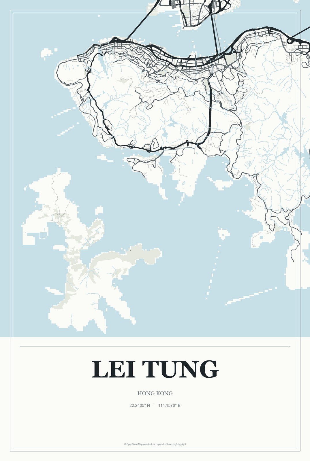 Lei Tung, Hong Kong City Map Aluminum Sign in Gallery Air style