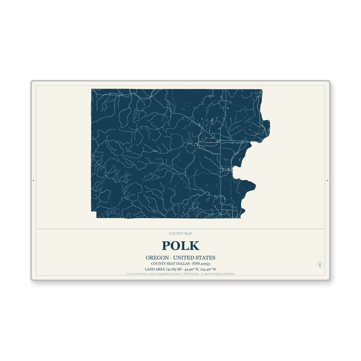 Polk County, Oregon Map Aluminum Sign in Coastal Cutout style