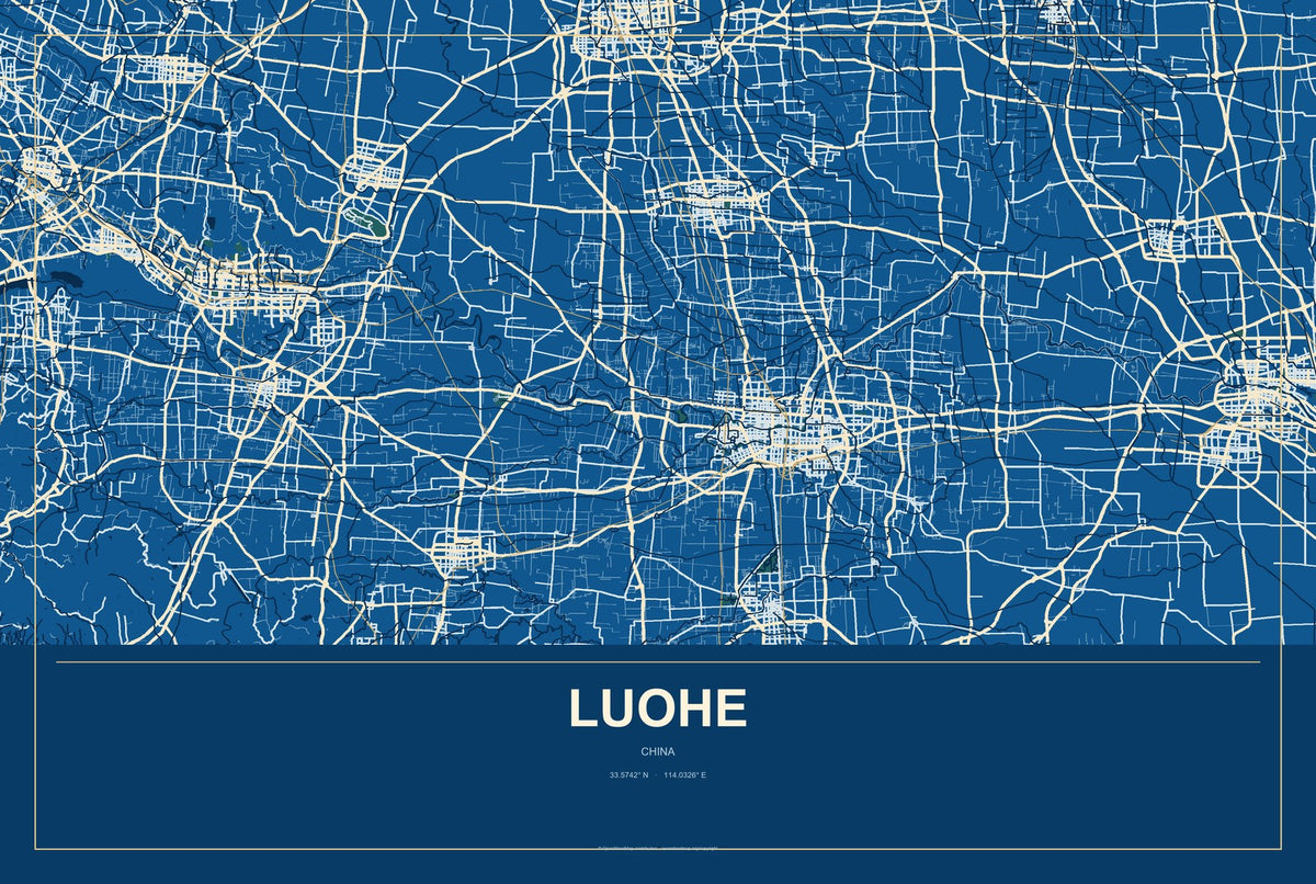 Luohe, China City Map Aluminum Sign in Harbor Cobalt style