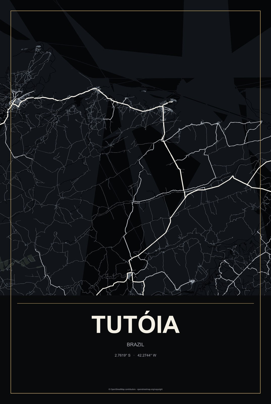 Tutóia, Brazil City Map Aluminum Sign in Metropolitan Noir style