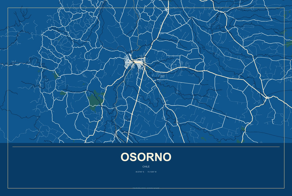 Osorno, Chile City Map Aluminum Sign in Harbor Cobalt style