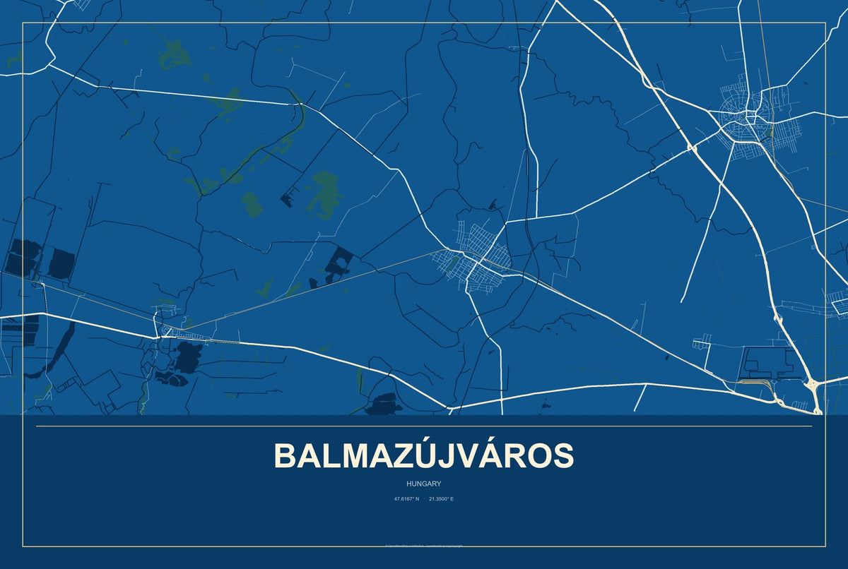 Balmazújváros, Hungary City Map Aluminum Sign in Harbor Cobalt style