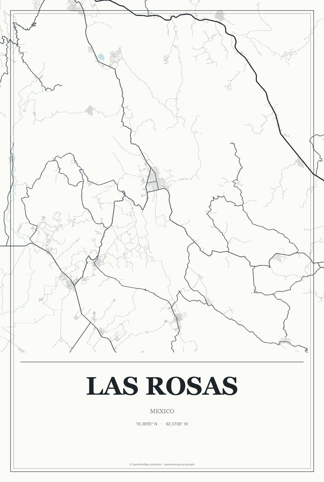 Las Rosas, Mexico City Map Aluminum Sign in Gallery Air style