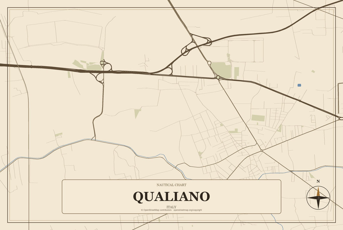 Qualiano, Italy City Map Aluminum Sign in Heritage Nautical style